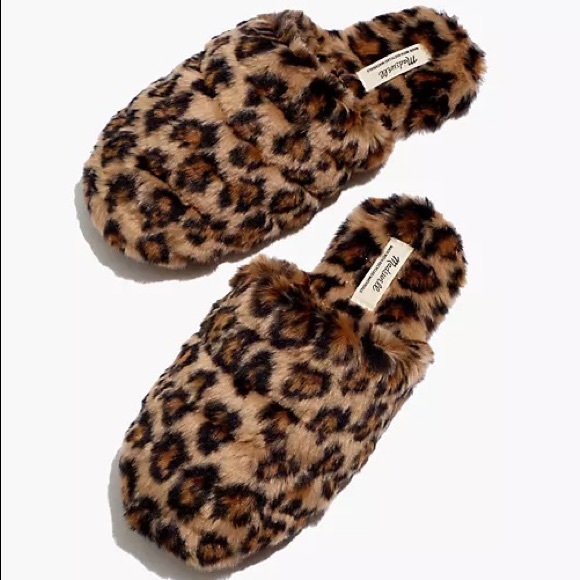 Madewell Shoes - NWB  Madewell Quilted Scuff Slippers in Leopard Recycled Faux Fur